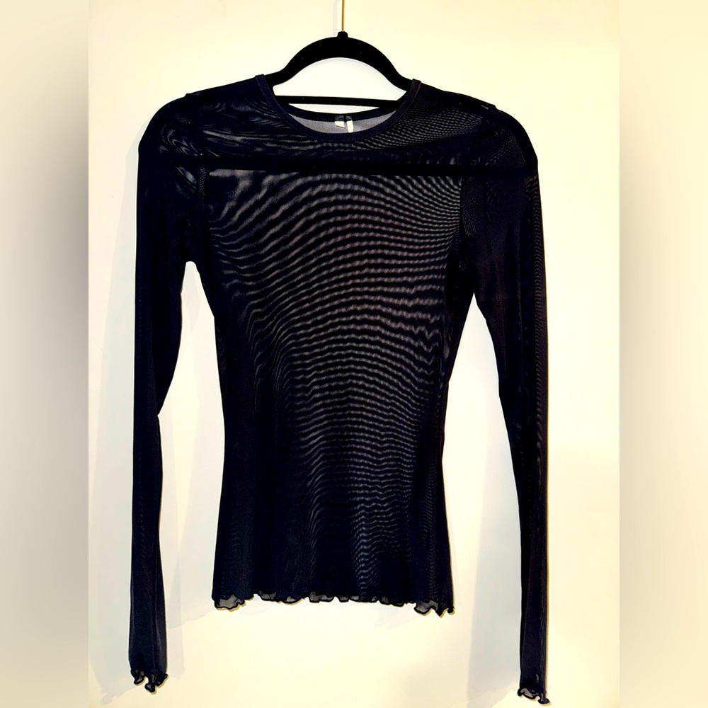 Urban Outfitters black sheer mesh top with wavy hem details. Size Small.